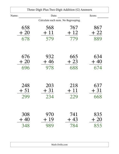 Large Print 3-Digit Plus 2-Digit Addition with NO Regrouping (G)