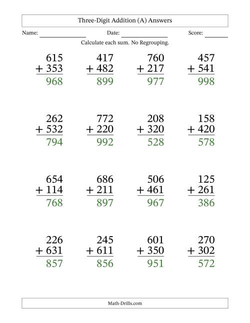 Large Print 3-Digit Plus 3-Digit Addition with NO ...