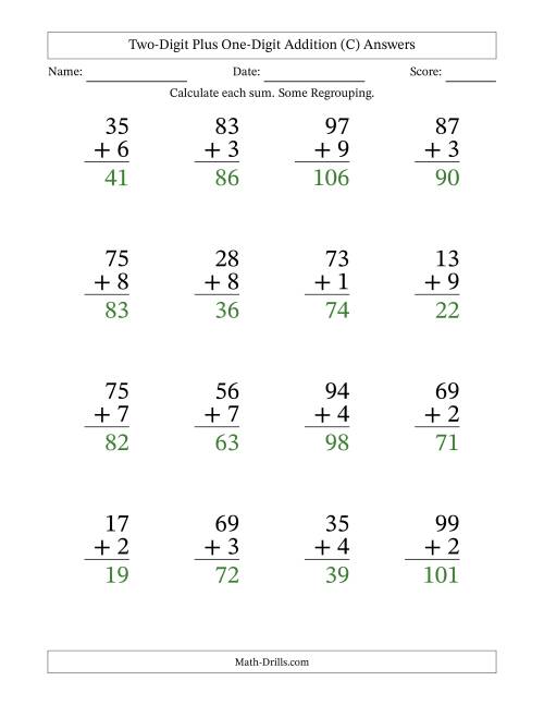 The Large Print 2-Digit Plus 1-Digit Addition with SOME Regrouping (C) Math Worksheet Page 2