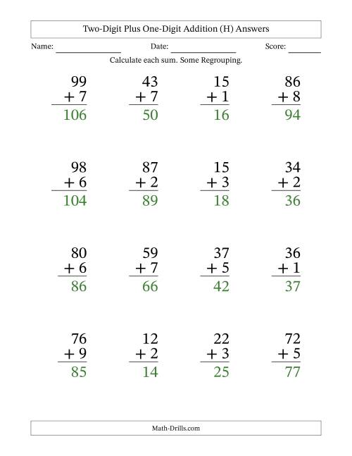 The Large Print 2-Digit Plus 1-Digit Addition with SOME Regrouping (H) Math Worksheet Page 2