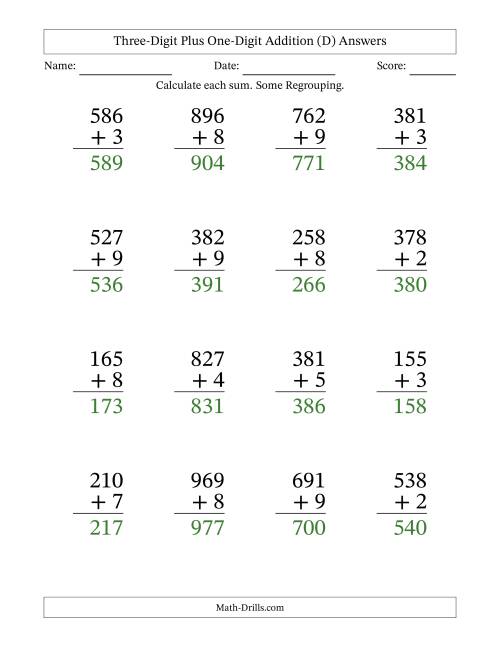 large print 3 digit plus 1 digit addition with some