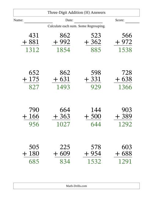 Large Print 3-Digit Plus 3-Digit Addition With SOME Regrouping (H)