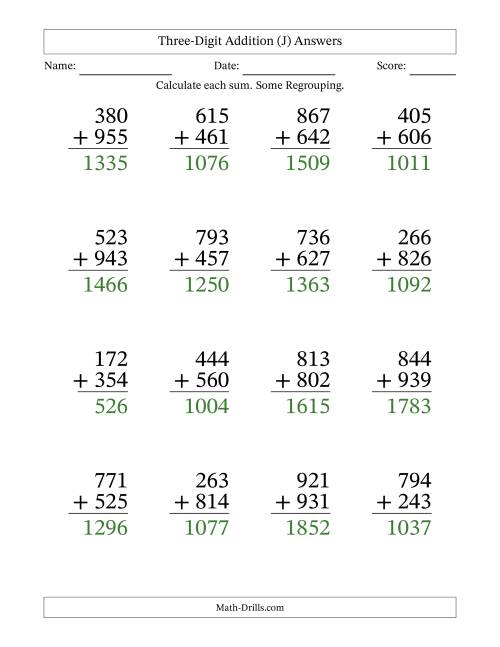 Large Print 3 Digit Plus 3 Digit Addition With Some Regrouping J 2054