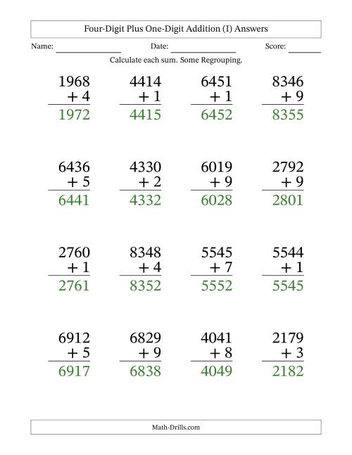 Large Print 4-Digit Plus 1-Digit Addition with SOME Regrouping (I)