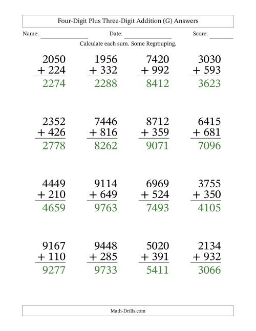 Large Print 4-Digit Plus 3-Digit Addition with SOME Regrouping (G)