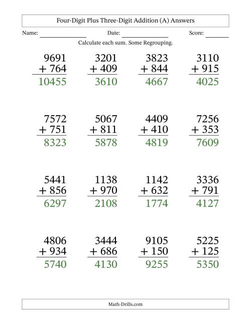 large print 4 digit plus 3 digit addition with some