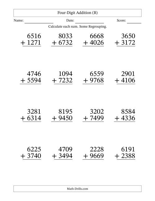 Large Print 4-digit Plus 4-digit Addition With Some Regrouping (b)