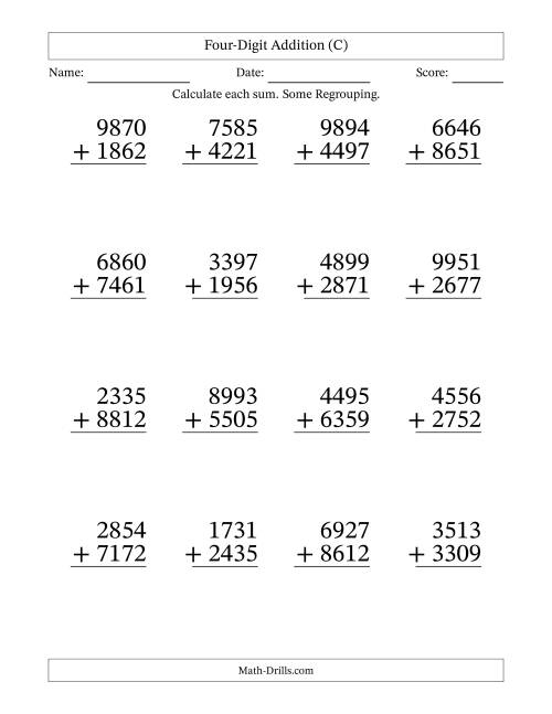 Large Print 4-Digit Plus 4-Digit Addition with SOME Regrouping (C)