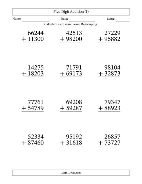 Large Print 5-Digit Plus 5-Digit Addition with SOME Regrouping (I)