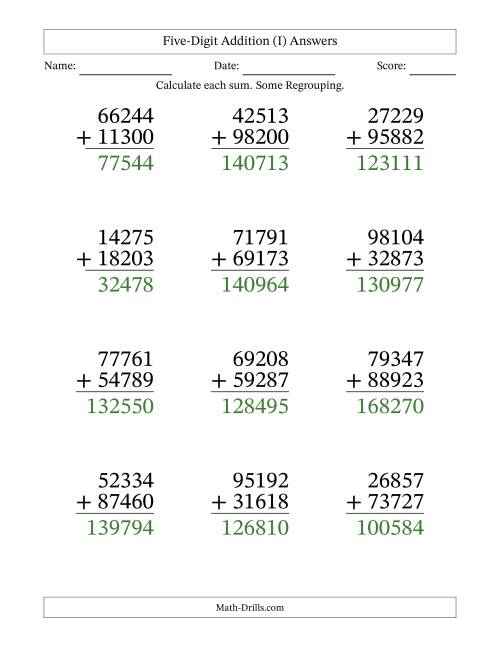 Large Print 5-Digit Plus 5-Digit Addition with SOME Regrouping (I)