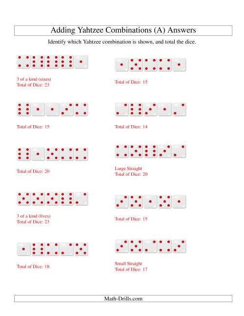 The Adding Yahtzee Rolls (A) Math Worksheet Page 2