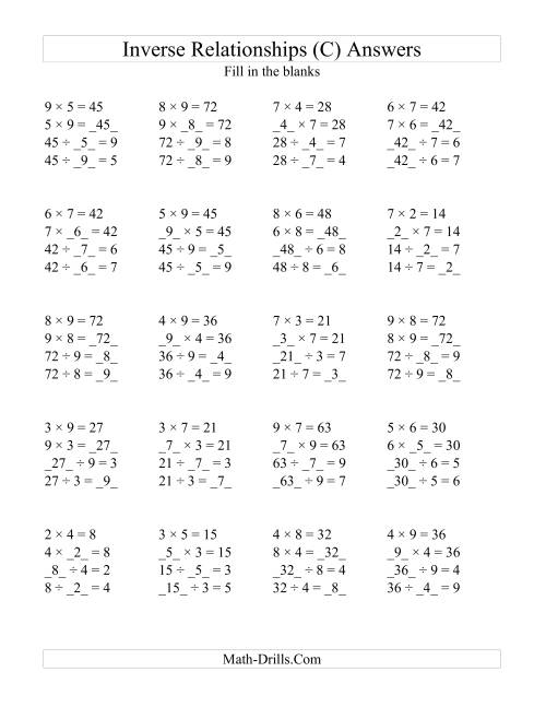 inverse relationships multiplication and division all inverse