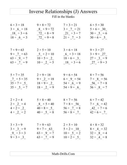 inverse relationships multiplication and division all inverse