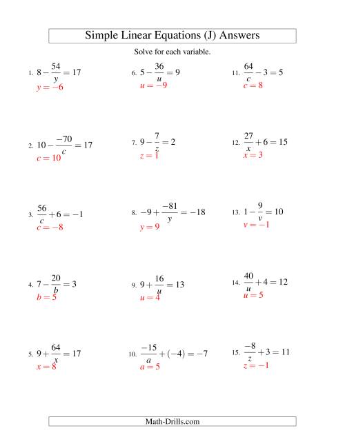 solving linear equations including negative values