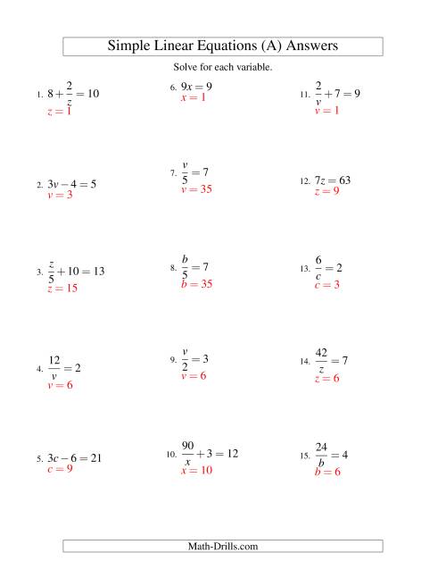 Solving Linear Equations -- Form Ax + B = C Variations (A)