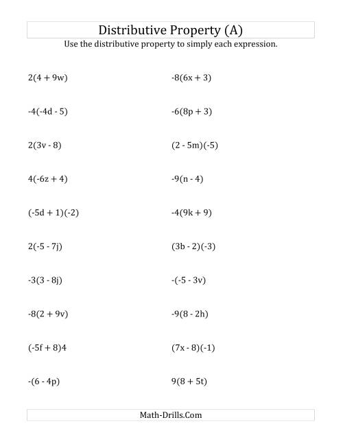 Using the Distributive Property (Answers Do Not Include ...