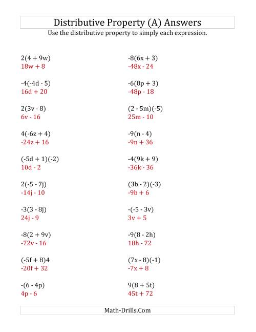 using the distributive property answers do not include exponents a