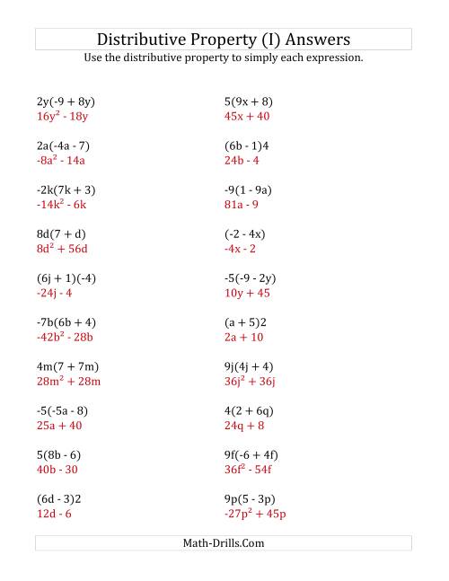 Distributive Property Worksheet Answers