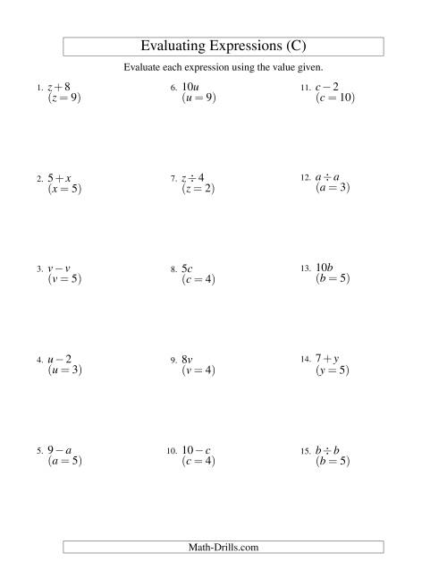 evaluating-one-step-algebraic-expressions-with-one-variable-and-no