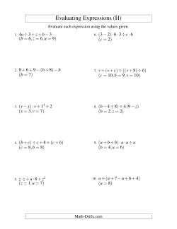 Evaluating Five-Step Algebraic Expressions with Three Variables (H ...