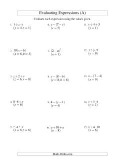 Evaluating Two-Step Algebraic Expressions with Two Variables