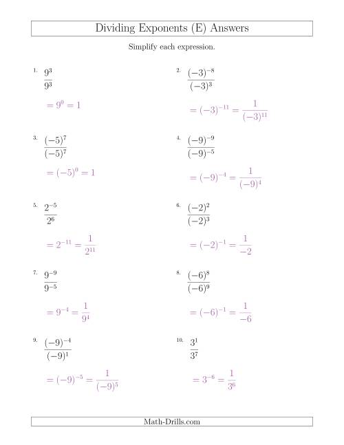 Dividing Exponents With a Larger or Equal Exponent in the Divisor (With