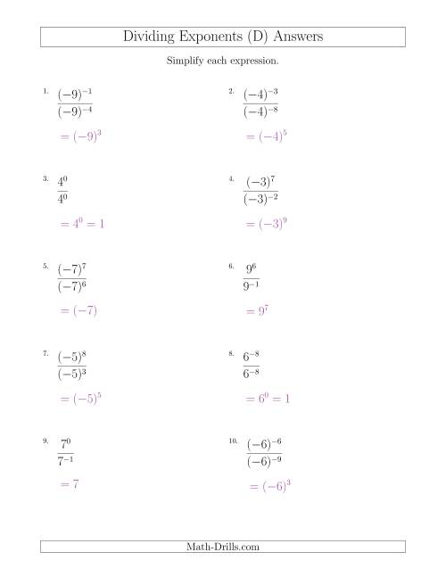 Dividing Exponents With a Larger or Equal Exponent in the Dividend ...