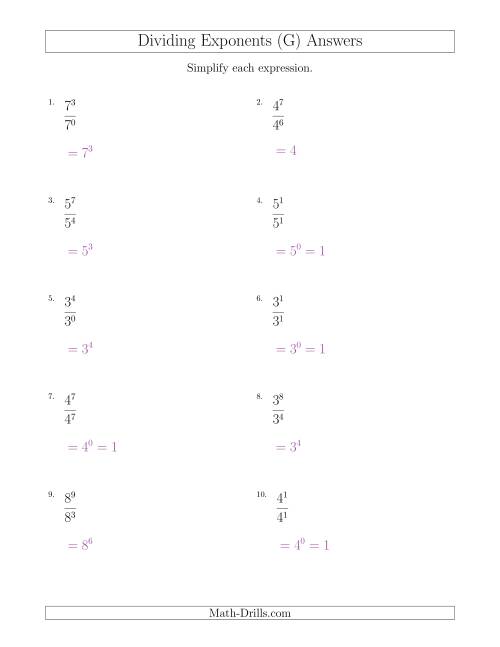 Dividing Exponents With A Larger Or Equal Exponent In The Dividend (all 