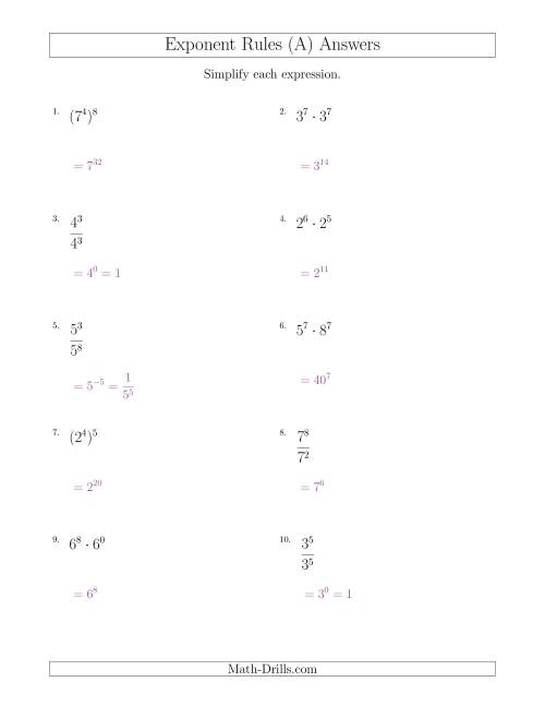 Mixed Exponent Rules All Positive A 