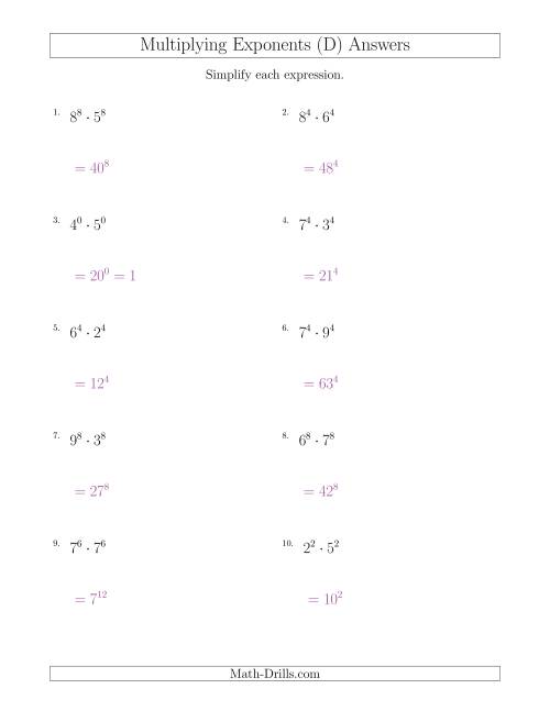 Multiplying Exponents With Different Bases and the Same Exponent (All