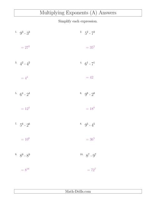 Multiplying Exponents With Different Bases and the Same Exponent (All