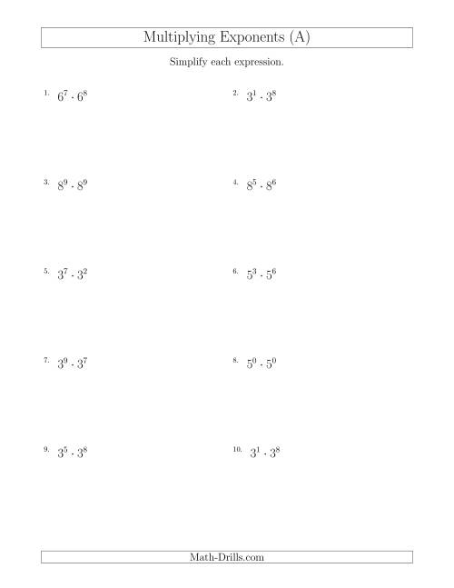 Multiplying Exponents Worksheet Kuta