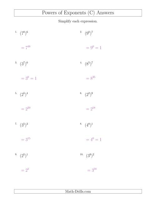 The Powers of Exponents (All Positive) (C) Math Worksheet Page 2