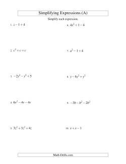 Simplifying Algebraic Expressions with One Variable and Three Terms (Addition and Subtraction)