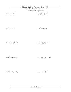 Adding And Subtracting Polynomials Simplify Each Expression Worksheet