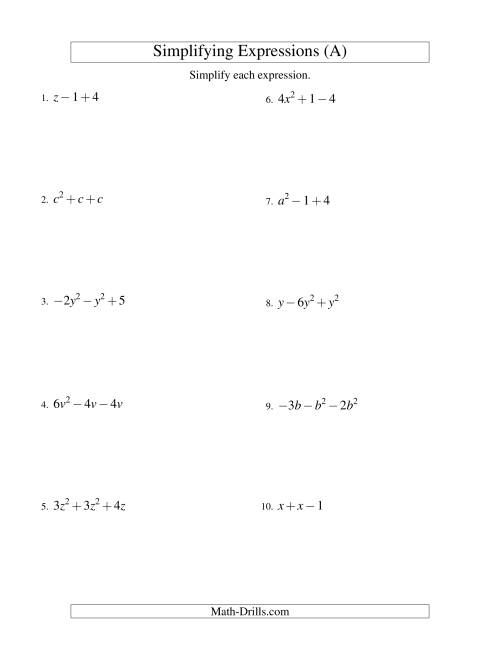 Simplifying Algebraic Expressions With One Variable And Three Terms 