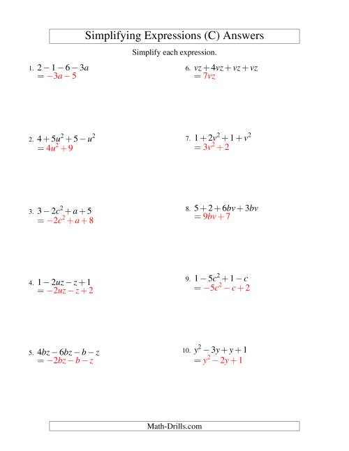 Simplifying Algebraic Expressions With Two Variables And Four Terms Addition And Subtraction C