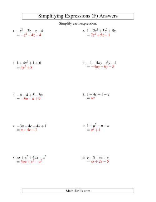 Simplifying Algebraic Expressions with Two Variables and Four Terms