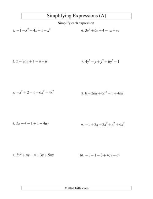 Simplifying Algebraic Expressions With Two Variables And Five Terms Addition And Subtraction A 