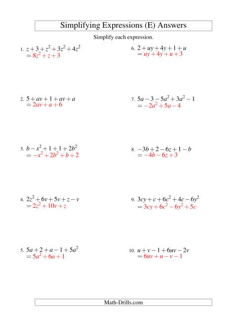 Simplifying Algebraic Expressions with Two Variables and Five Terms