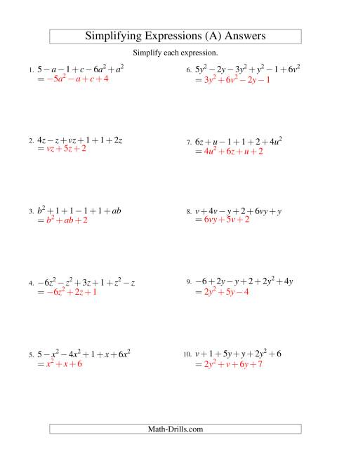 Numbers And Expressions Worksheets