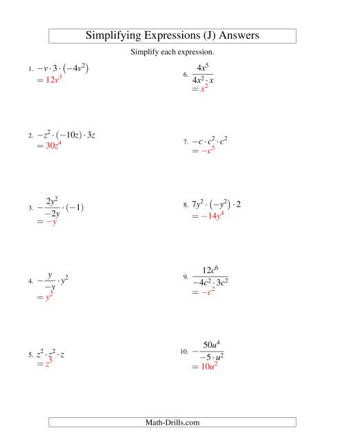 Simplifying Algebraic Expressions with One Variable and Three Terms ...