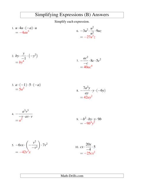 Simplifying Algebraic Expressions with Two Variables and Four Terms