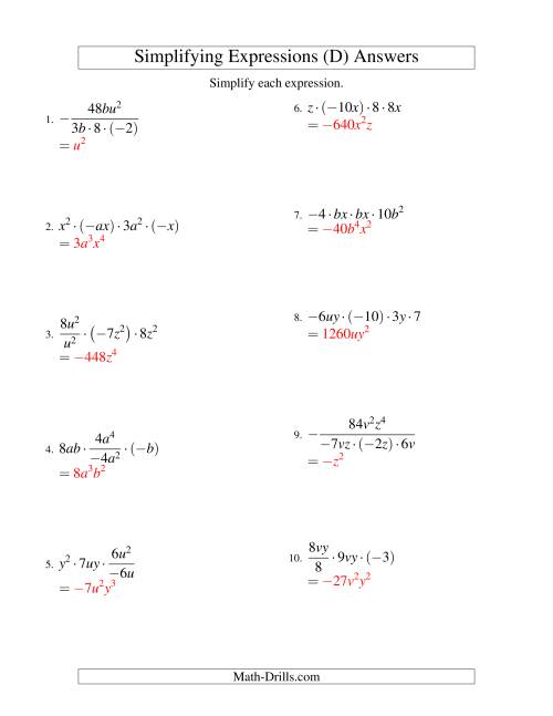 Simplifying Algebraic Expressions with Two Variables and Four Terms