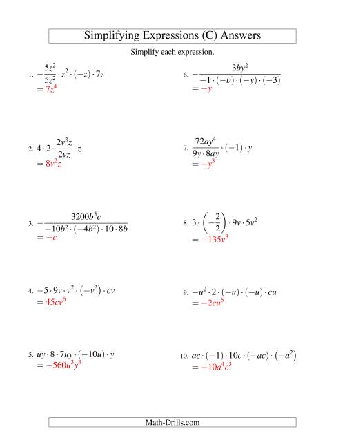 simplifying algebraic expressions with one variable and three terms ...