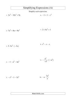 math worksheets variables and expressions