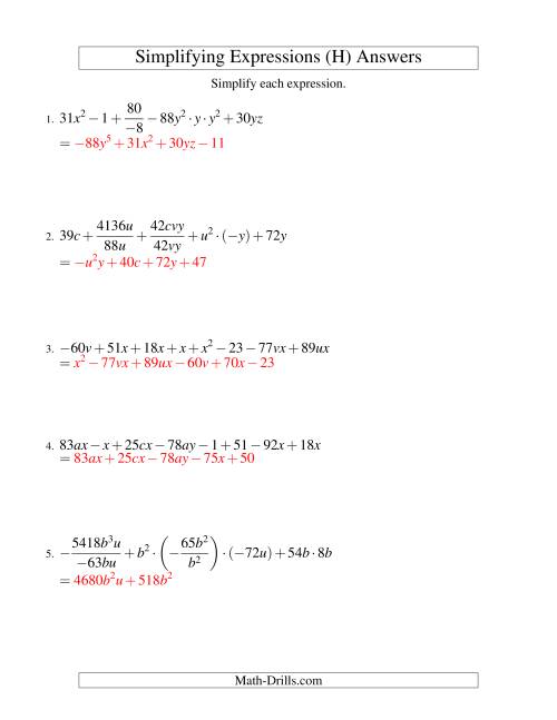 Simplifying Algebraic Expressions (Challenge) (H)