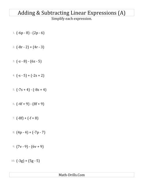 adding-and-subtracting-and-simplifying-linear-expressions-a-algebra-worksheet
