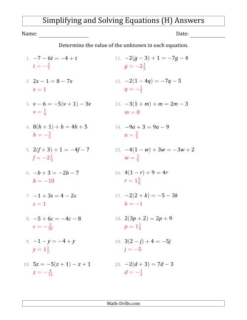 Combining Like Terms and Solving Simple Linear Equations (H)