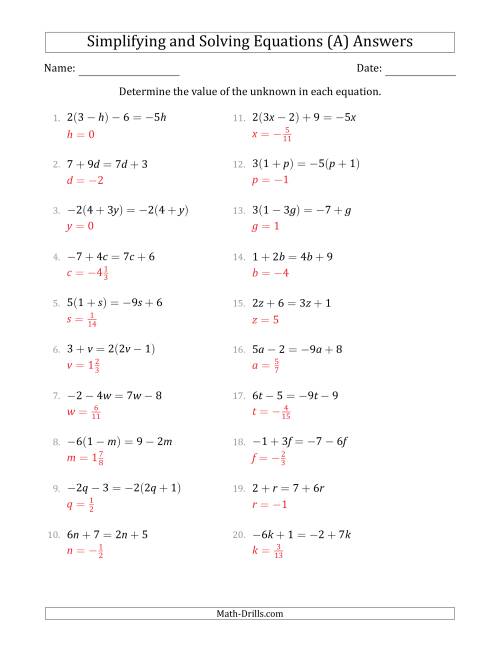 Combining Like Terms And Solving Simple Linear Equations All 